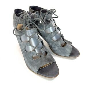 Steve Madden Mlunda Womens 8.5 Gray Suede Lace Up Block Heel Sandals